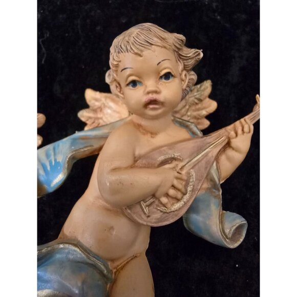 5" Cherub Angel Figurines Vintage Depose Italy Fontanini Playing Flute Mandolin - Picture 5 of 13